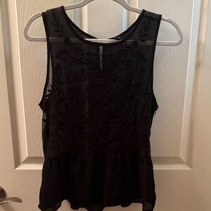 Peplum black embroidered sheer top
